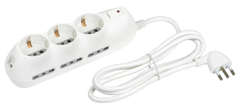 BTicino Multisocket Slot 9 - 6 Bypass Presses 10/16A + 3 German P30 Standard Sockets - 10A Plug