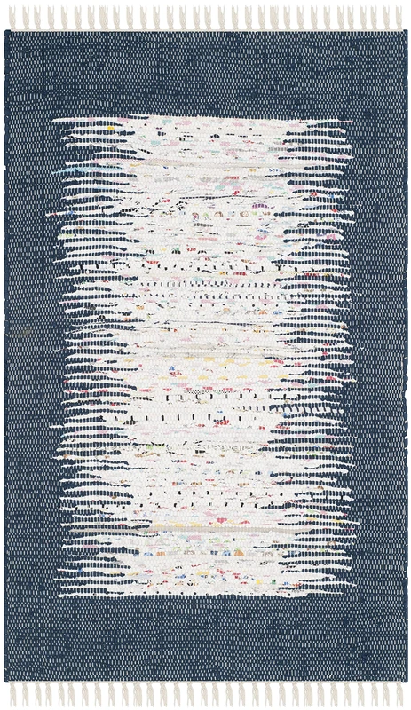 Safavieh Modern Indoor Flatweave Rectangle Area Rug, Montauk Collection, MTK711, in Ivory / Navy, 76 X 122 cm for Living Room, Bedroom or Any Indoor Space - Image 1