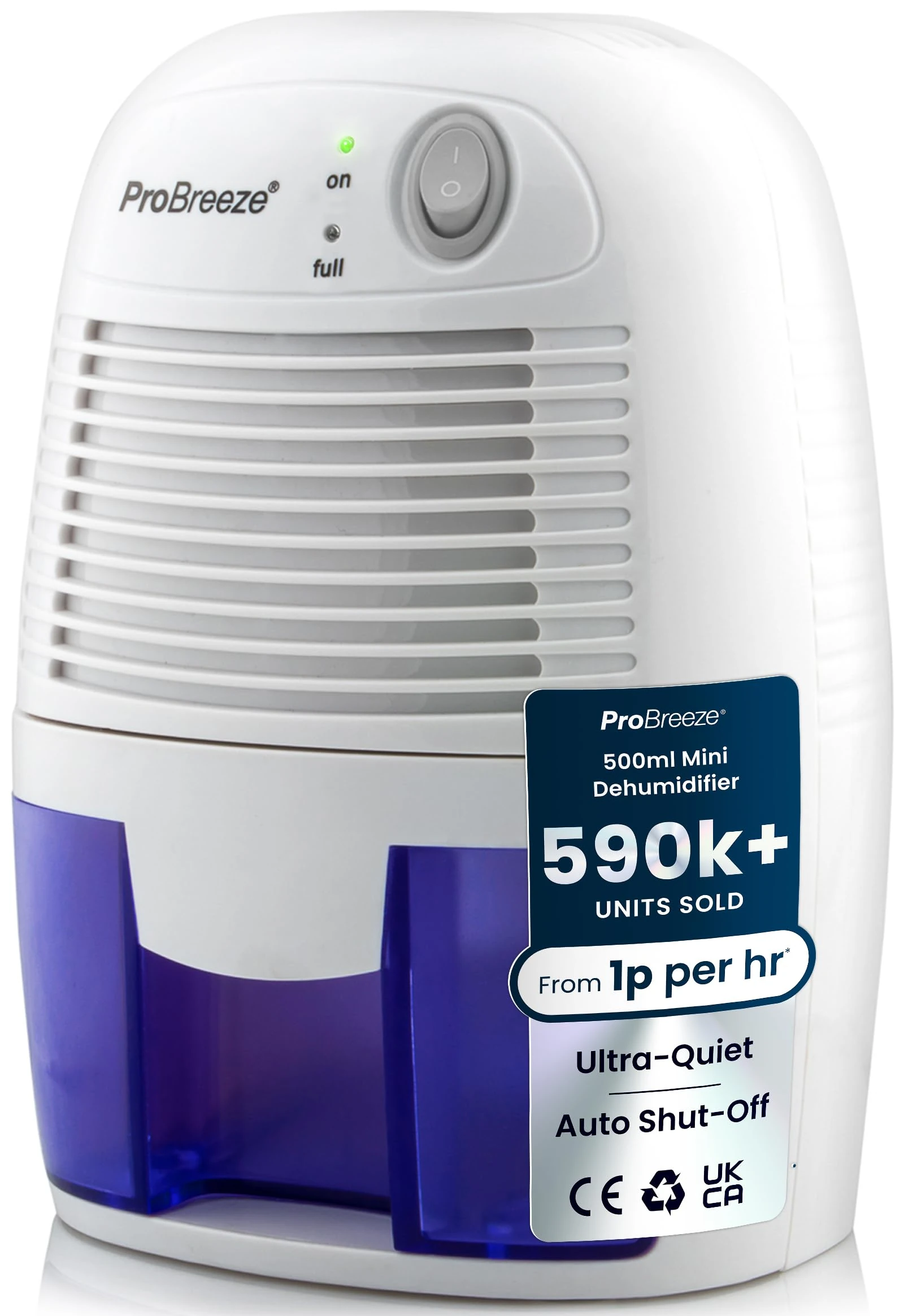 Pro Breeze® 500ml Premium Dehumidifier for Damp, Mould, Moisture in Home, Kitchen, Bedroom, Caravan, Office, Garage (White & Blue, 500ml)