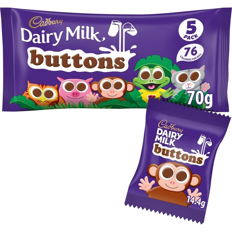 Cadbury Dairy Milk Buttons 5 Treatsize Chocolate Bags 70g