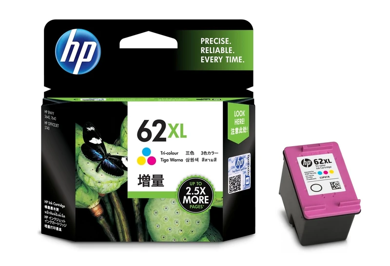 HP 62XL High Yield Tri-colour Original Ink Cartridge Page Yield 415 (P/N C2P07AE)