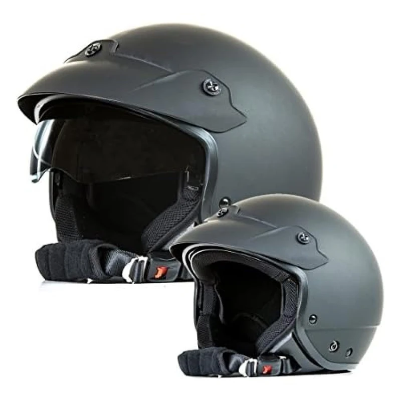 Protectwear Jet helmet H740 with integrated sun visor and shield matt black Size S