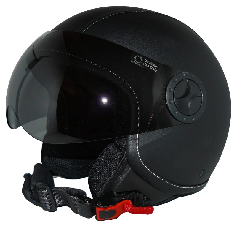 protectWEAR Jet Helmet Motorcycle Helmet H710 with Synthetic Leather Cover in Pilot Design, Black, Size S