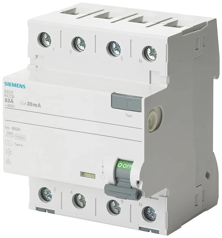 Siemens 5SV Differential Switch – clase-a 4 Pole 63 A 100 mA 70 mm