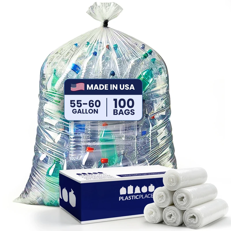 Plasticplace Clear 55 Gallon Trash Bags, 38x58, 100/Case, 1.2 Mil