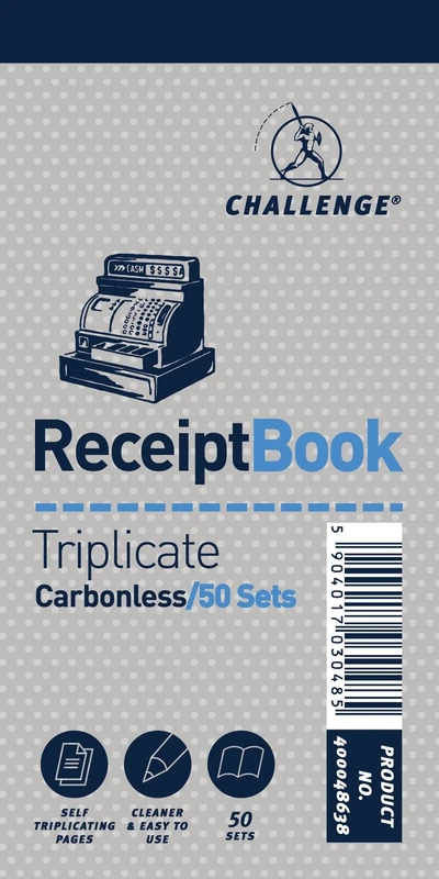 Challenge Triplicate Receipt Book, Carbonless, 50 Pages, 10 pack (140 x 170 mm)