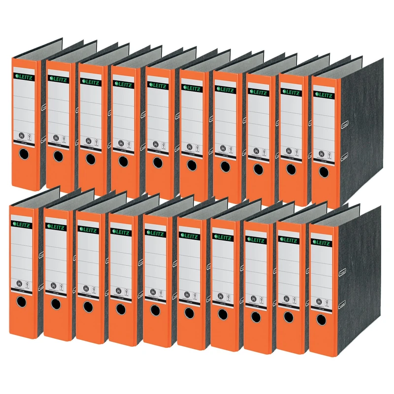 Leitz 10805045 Quality Folder 180° Pack of 20 A4 100% Recycled Cardboard 8 cm Spine Width Cloudy Marble Paper Orange Spine