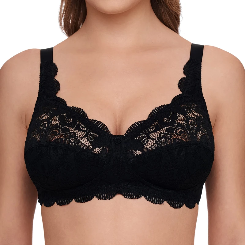 Susa Latina Women's Non-Wired Bra, Women's Bras with Stitched Cups and Adjustable Straps, Ideal Hold, Hook Closure, Black (Black 004), 46D