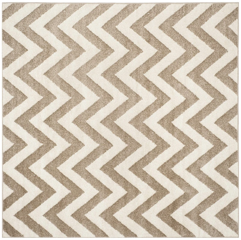 Safavieh Chevron Indoor/Outdoor Woven Square Area Rug, Amherst Collection, AMT419, in Wheat / Beige, 213 X 213 cm for Garden, Patio or Any Outdoor Space