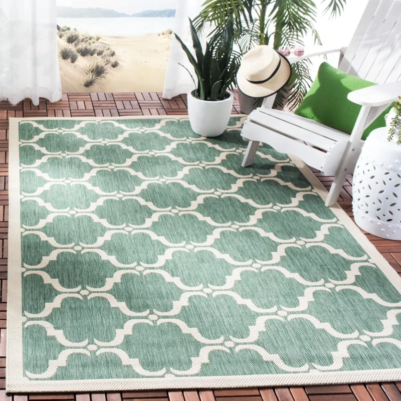 Safavieh Trellis Indoor/Outdoor Woven Rectangle Area Rug, Courtyard Collection, CY6009, in Dark Green / Beige, 201 X 290 cm for Garden, Patio or Any Outdoor Space