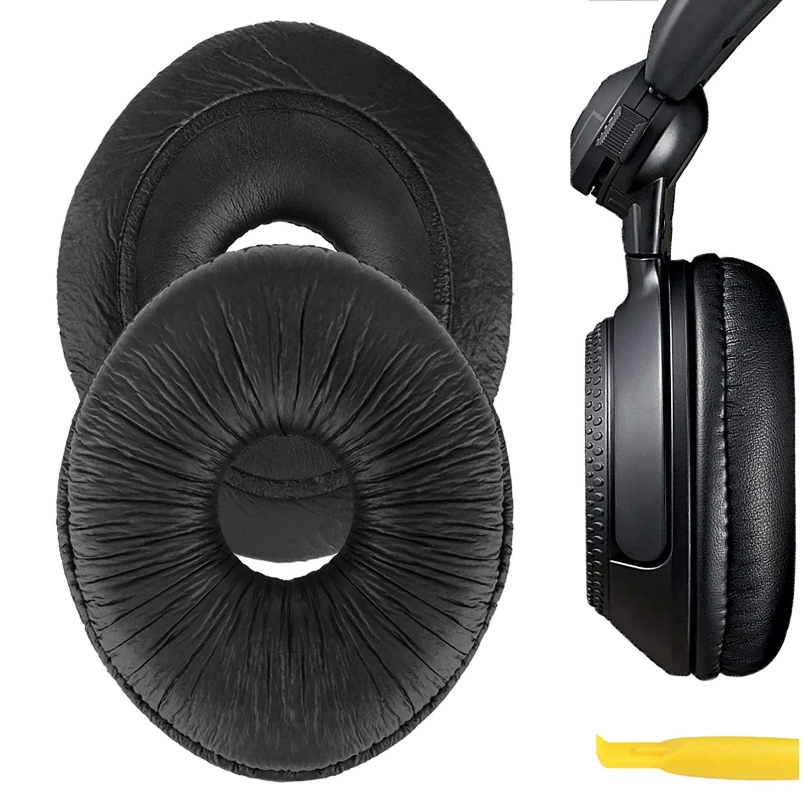 Geekria QuickFit Replacement Ear Pads for Panasonic Technics RP-DJ1200, RP-DJ1205, RP-DJ1210 Headphones Ear Cushions, Repair Parts (Black)