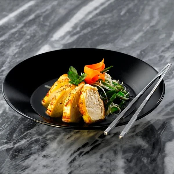 drinkstuff Midnight Soup Plates Black 23cm - Pack of 6 | Pasta Plates, Stoneware Plates - Image 1