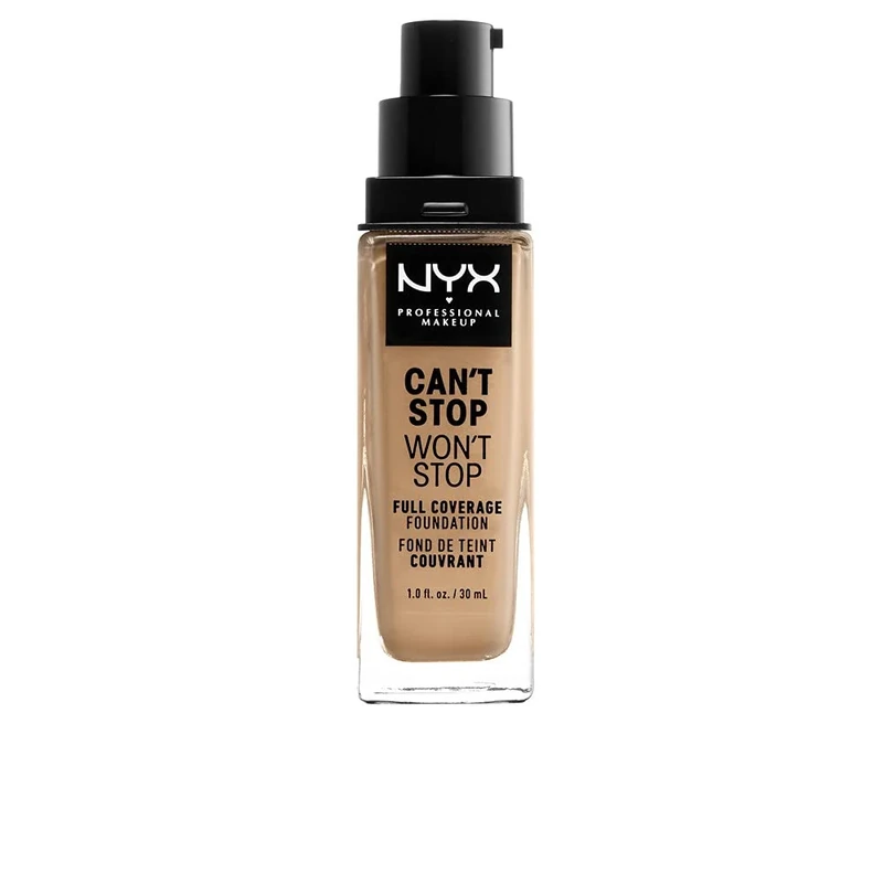 NYX Professional Makeup 24 Hour Full Coverage Lightweight Foundation, Can't Stop Won't Stop, Long Lasting, Waterproof, Vegan Formula, Matte Finish, Shade: Beige