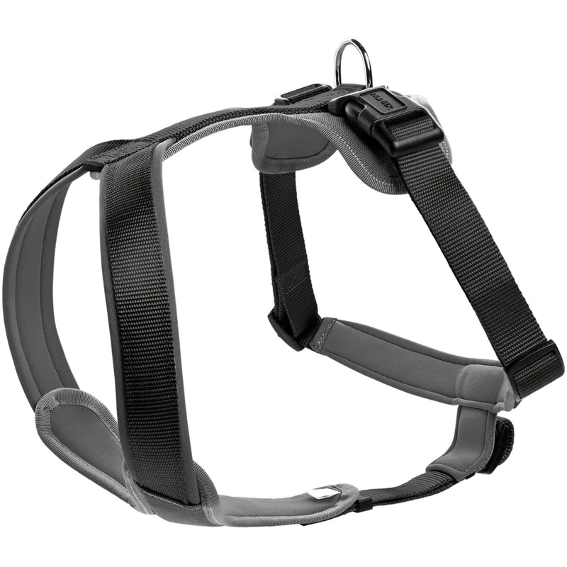 HUNTER NEOPREN dog harness, nylon, padded with neoprene, for sport and leisure,black / gray, nylon, neoprene,60-76,M-L