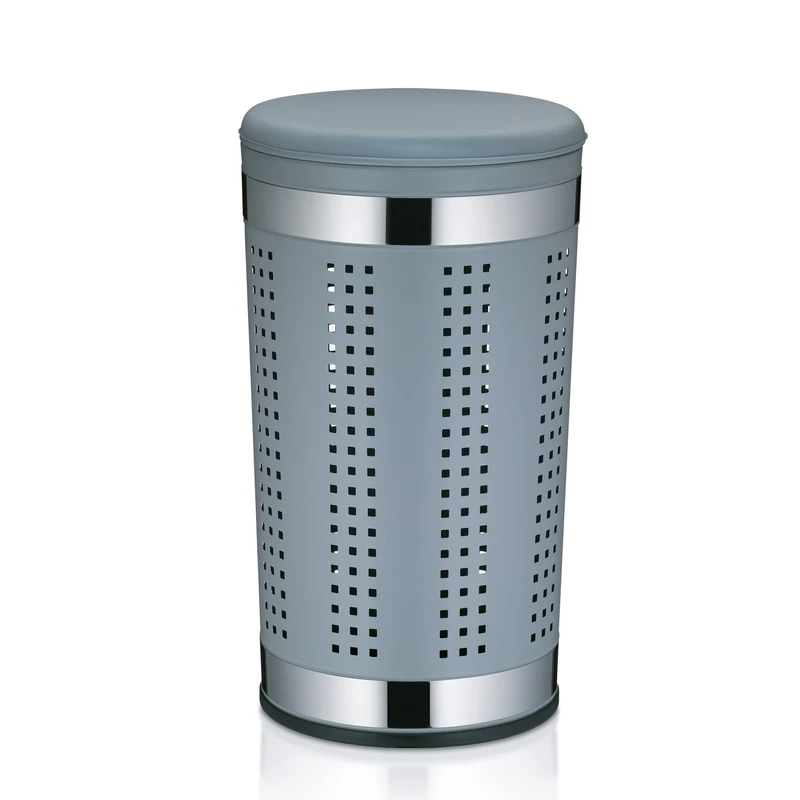 Kela laundry basket with lid, laundry basket metal basket light grey, laundry collector 30.5 x 60.5 cm, SEVILLA, coated metal