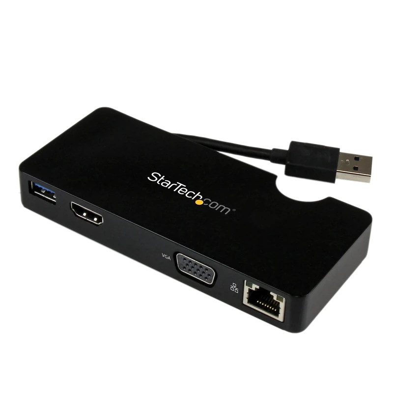 StarTech.com USB 3.0 to HDMI or VGA Adapter Dock - USB 3.0 Mini Docking Station w/ USB, GbE Ports - Portable Universal Laptop Travel Hub (USB3SMDOCKHV)