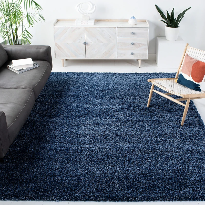 SAFAVIEH California Shag Collection Area Rug - 8' x 10', Navy, Non-Shedding & Easy Care, 2-inch Thick Ideal for High Traffic Areas in Living Room, Bedroom (SG151-7070)