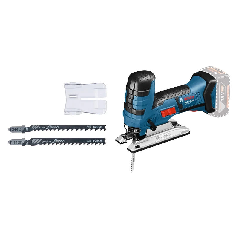 Bosch Professional 18V System Cordless Jigsaw GST 18V-LI S (barrel version, cutting depth in wood/alu/metal: 120/20/8 mm, incl. 3 jigsaw blades, anti-splinter guard, without battery/charger)