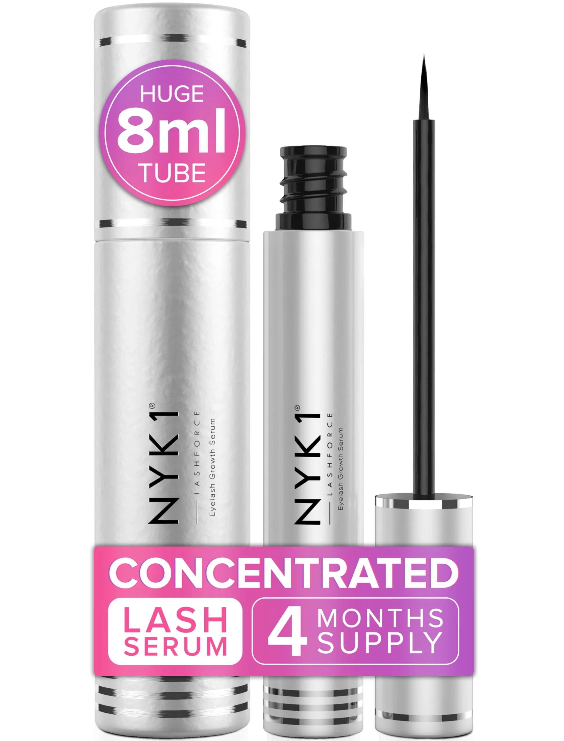 NYK1 CONCENTRATED Eyelash Growth Serum (XL - 8ml) LashForce Eyelash Serum For Growth And Thickness - Eye Lash Serums For Easy Application And Long Lasting Results For Fuller And Longer Lashes