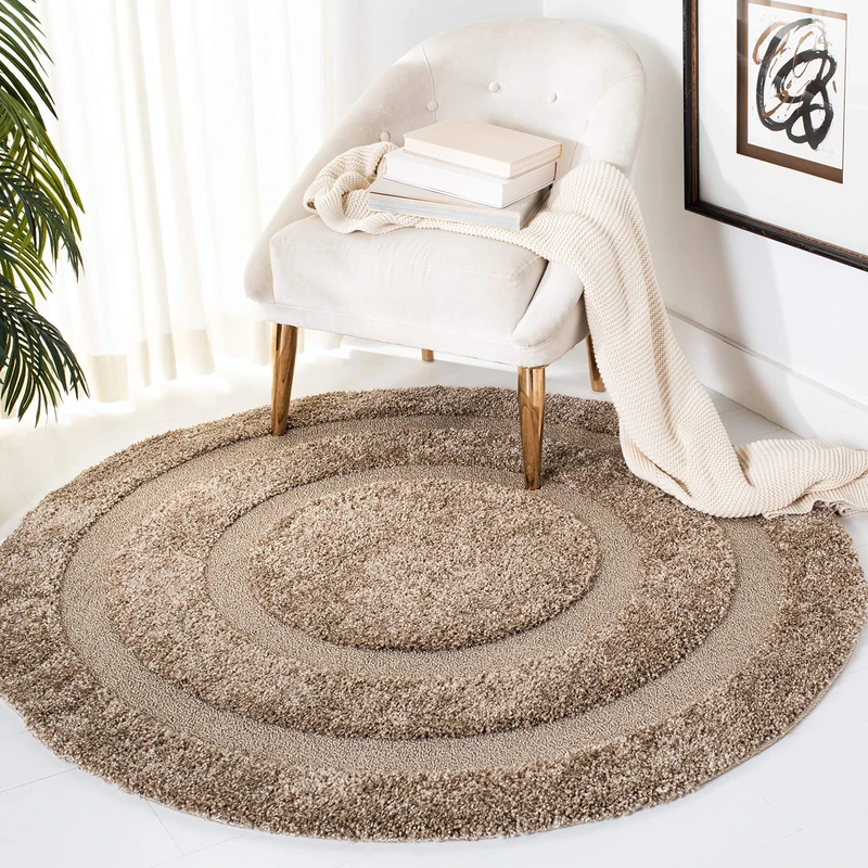 Safavieh Shag Rug for Living Room, Dining Room, Bedroom - Florida Shag Collection, High Pile, in Beige and Beige, 152 X 152 cm