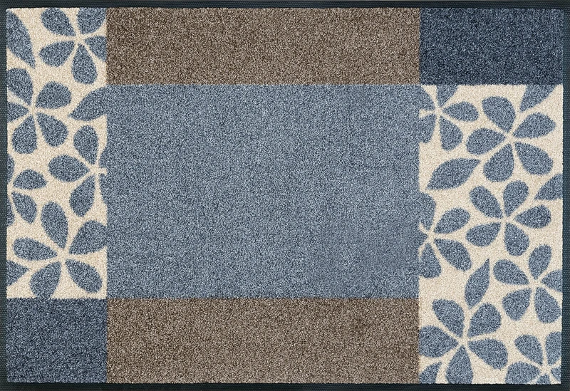 wash+dry Doormat with Florita Grey Design (Can be Washed), Polyester, grey, 50 x 70 cm