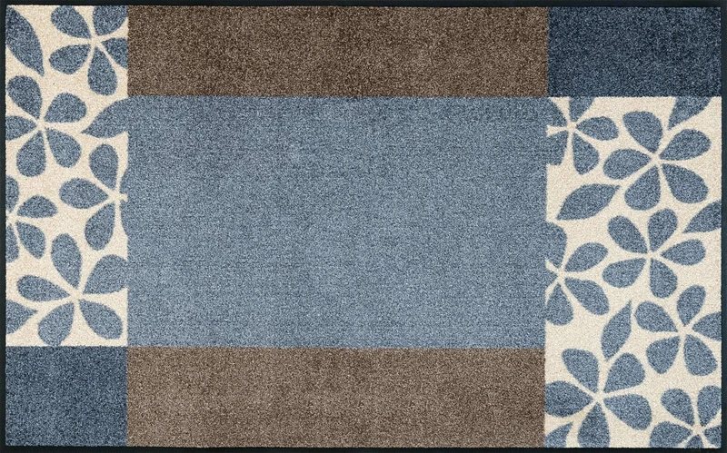 wash+dry Doormat with Florita Grey Design (Can be Washed), Polyester, grey, 75 x 120 cm