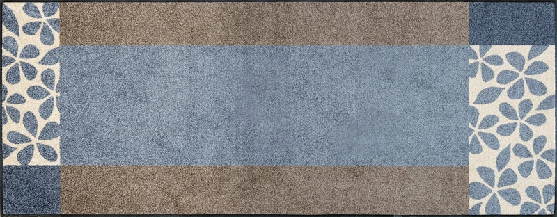 wash+dry Doormat with Florita Grey Design (Can be Washed), Polyester, grey, 75 x 190 cm