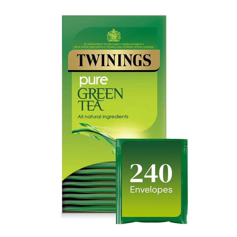 Twinings Pure Green Tea Bags, 12 Boxes of 20 Individually Wrapped Envelope Tea Bags, 240 in total.