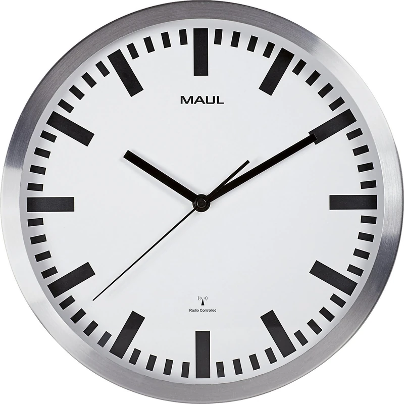 MAUL 9063308 Radio Controlled Pilot / Wall Clock for Living Room, Diameter: 300 mm, Silver