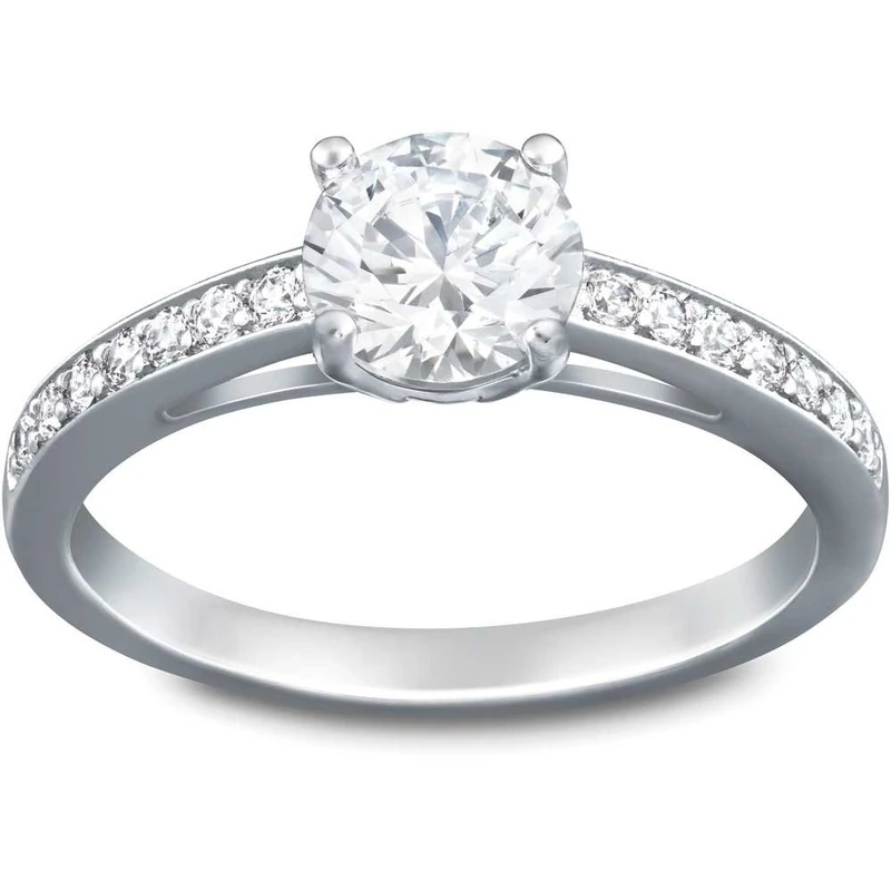 Swarovski Attract ring, Round cut, Pavé, White, Rhodium plated