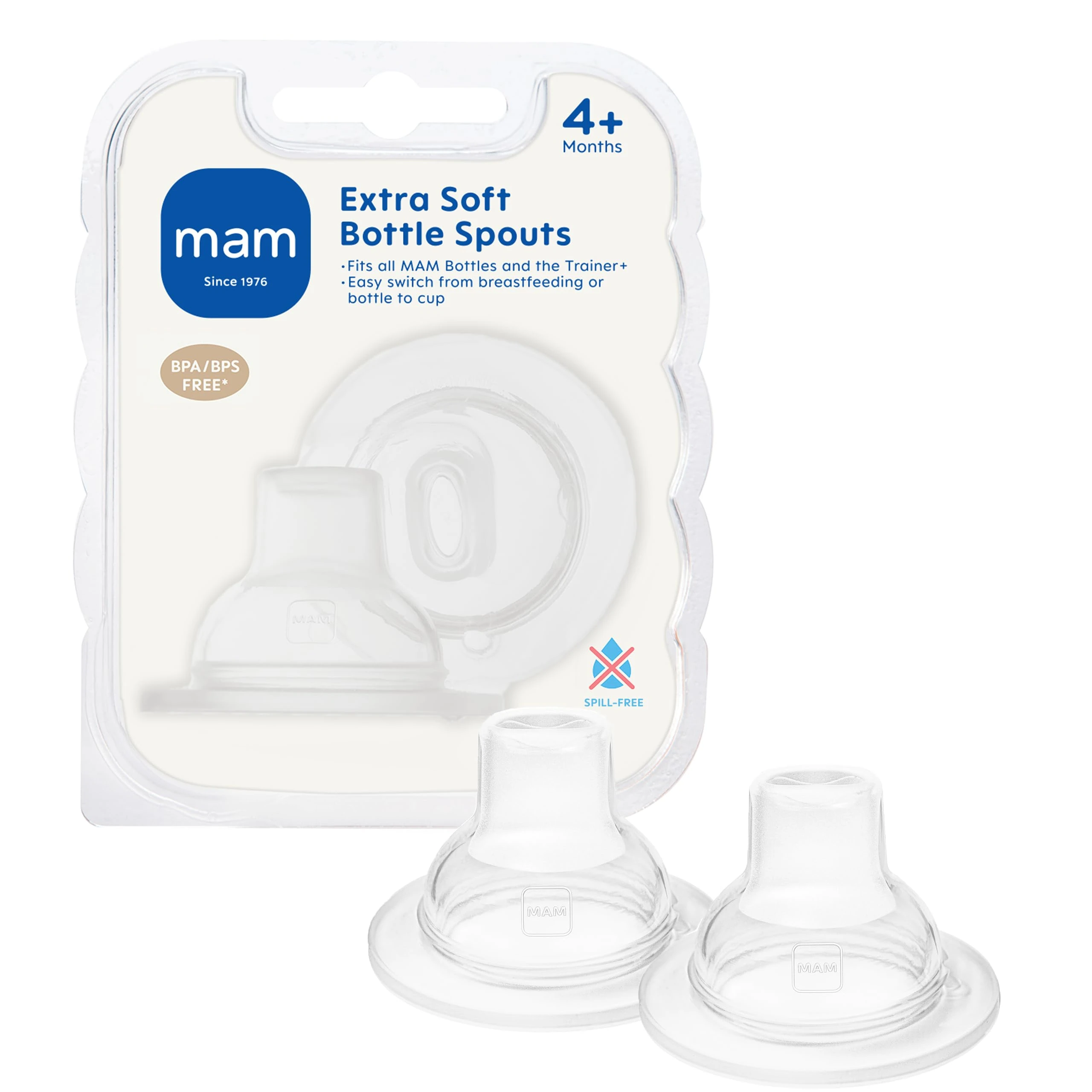 MAM Extra Soft Bottle Spouts | 2 Pack | for Moving from Bottle to Cup | Fits All MAM Bottles | Suitable from 4+ Months | Made with SkinSoft Silicone | Baby Accessories
