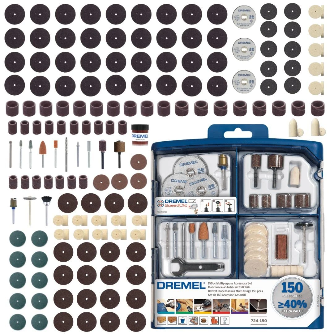 Dremel 724 EZ SpeedClic Accessory Set - 150 Rotary Tool Accessories for Cutting, Carving, Sanding, Cleaning, Grinding, Polishing, Sharpening