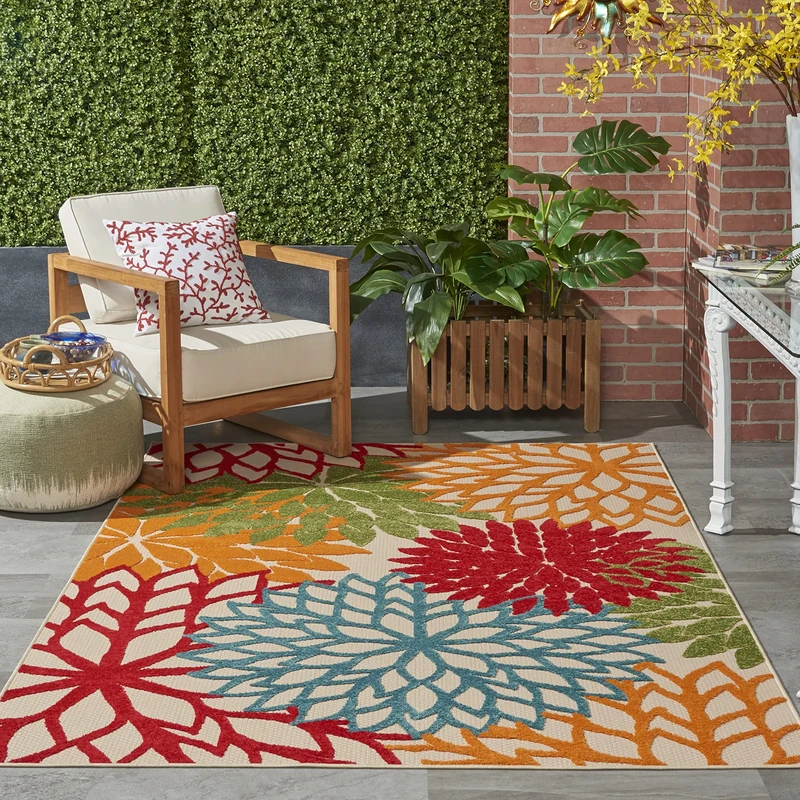 NOURISON Aloha Indoor/Outdoor Floral Green 5'3" x 7'5" Area Rug (5'x8')