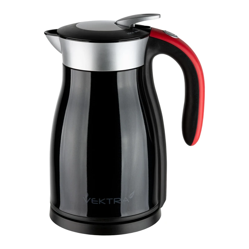 Vektra Kettle, Series 1 in Black/red, vacuum insulated environmentally eco-friendly kettle, stainless steel finish, 1.7 litre