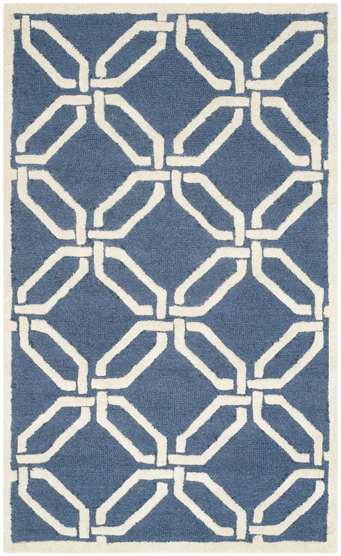 Safavieh Modern Indoor Hand Tufted Rectangle Area Rug, Cambridge Collection, CAM311, in Navy / Ivory, 91 X 152 cm for Living Room, Bedroom or Any Indoor Space