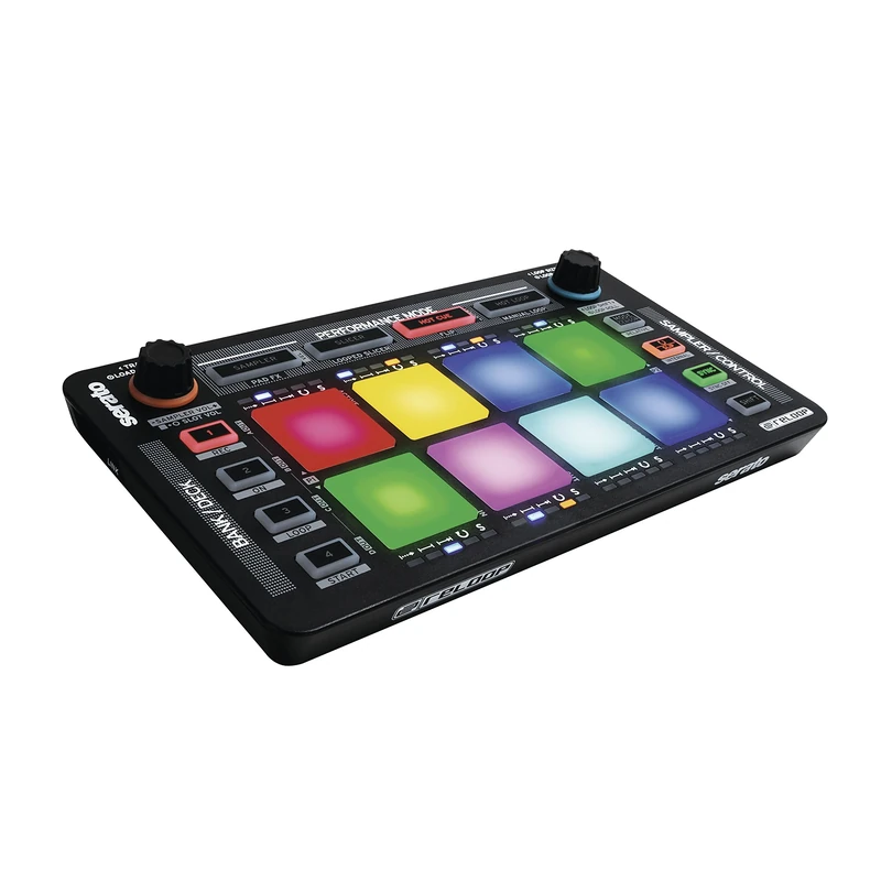 Reloop Neon - Add-on USB DJ controller with velocity-sensitive RGB performance drum pads, plug and play with Serato DJ, (black)