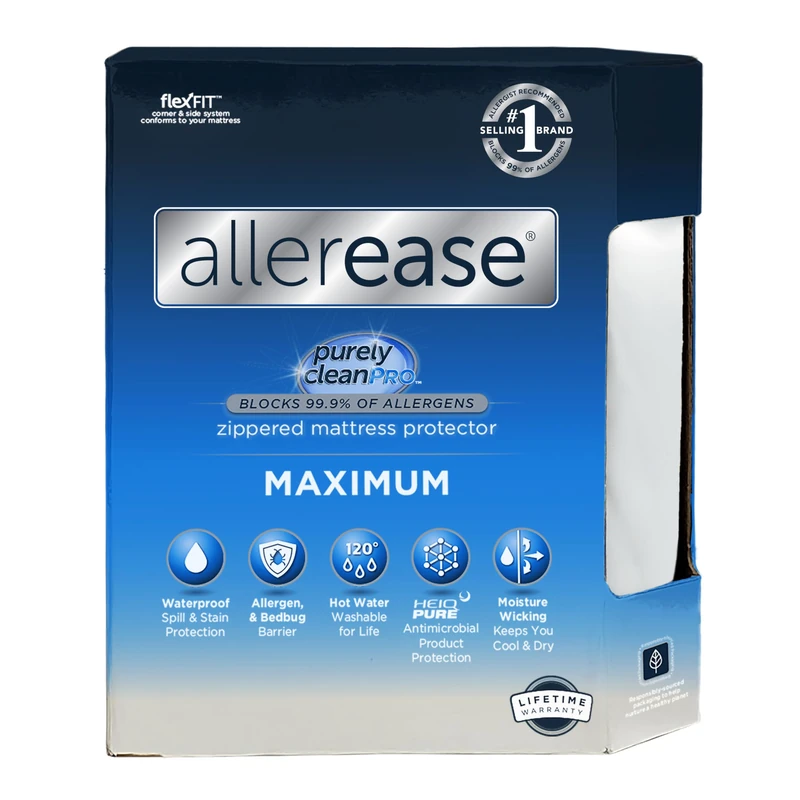 Aller-Ease Maximum Allergy Mattress Protector, Polyester, White, Twin