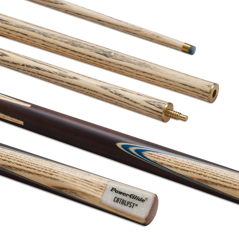 POWERGLIDE One 2-Piece Snooker or Pool Cue Stick, Catalyst, Ash Wood with Colour Veneers and Matched Grain at Joint, Brass joint, Full Size 57", 9.5 mm Tip