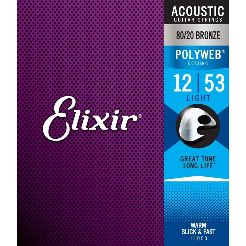 Elixir 11050 Light Acoustic Guitar Strings Polyweb Coated 3pk 12-53 Proaudiostar