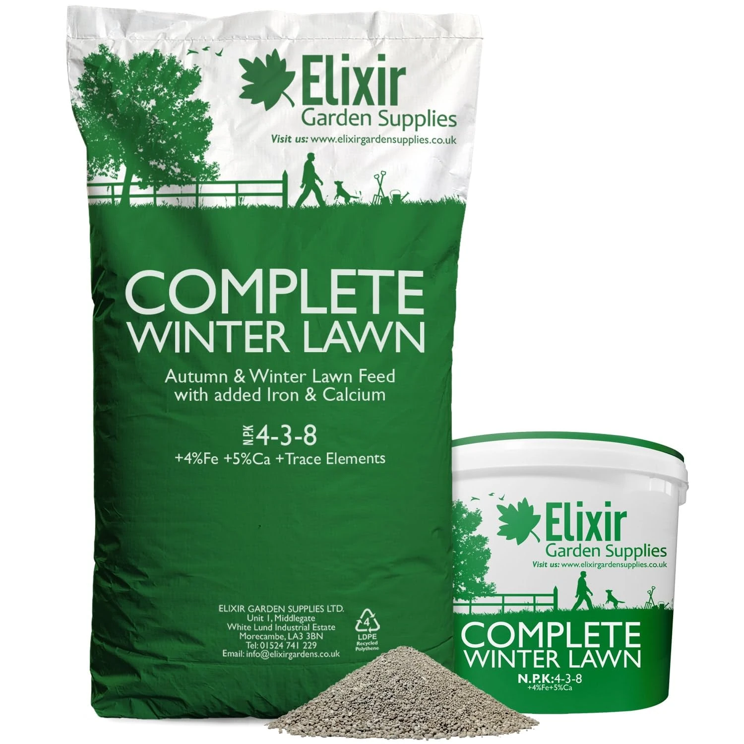 Elixir Gardens Complete Winter Lawn Premium Compund Fertiliser | Autumn & Winter Turf Feed Optimized for British Climate (N.P.K 4-3-8 + 4% Fe + 5% Ca) | 5kg Bag Treats up to 143 sq.m