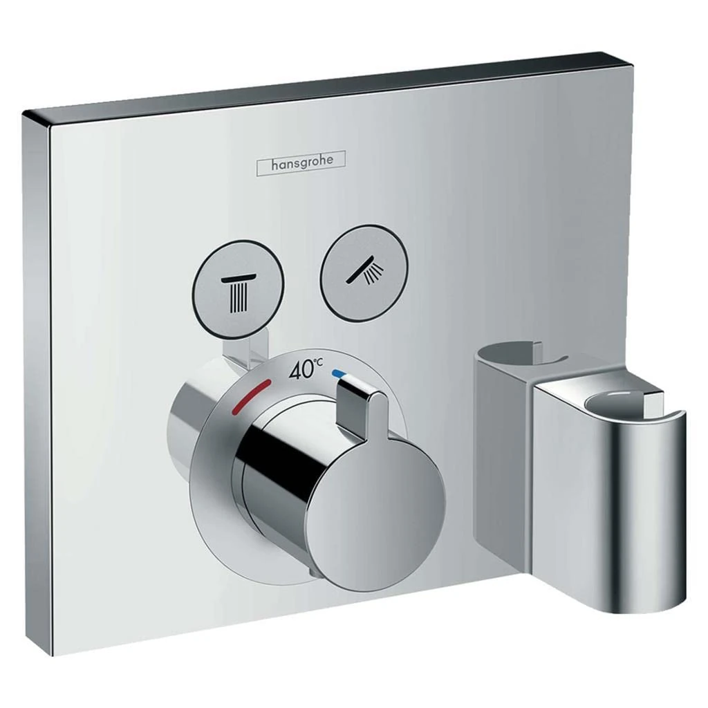 hansgrohe ShowerSelect - thermostat conceiled, bathroom tap with safety stop at 40 °C, thermostat square, mixer tap for 2 functions, chrome, 15765000