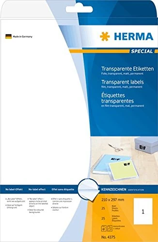 HERMA Self Adhesive Clear Film Labels, 1 Label per A4 Sheet, 800 Sheets, 210 x 297 mm, 800 Labels, Blank Weatherproof Labels Stickers, Sticky Labels for Laser & Inkjet Printer, Transparent