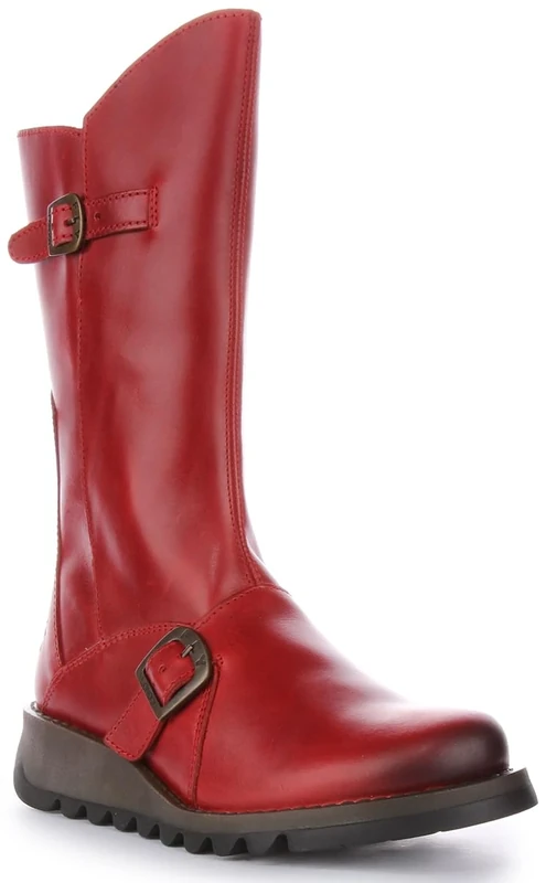 Fly London Women's Mes 2 Buckle Boots, Red, 5 UK