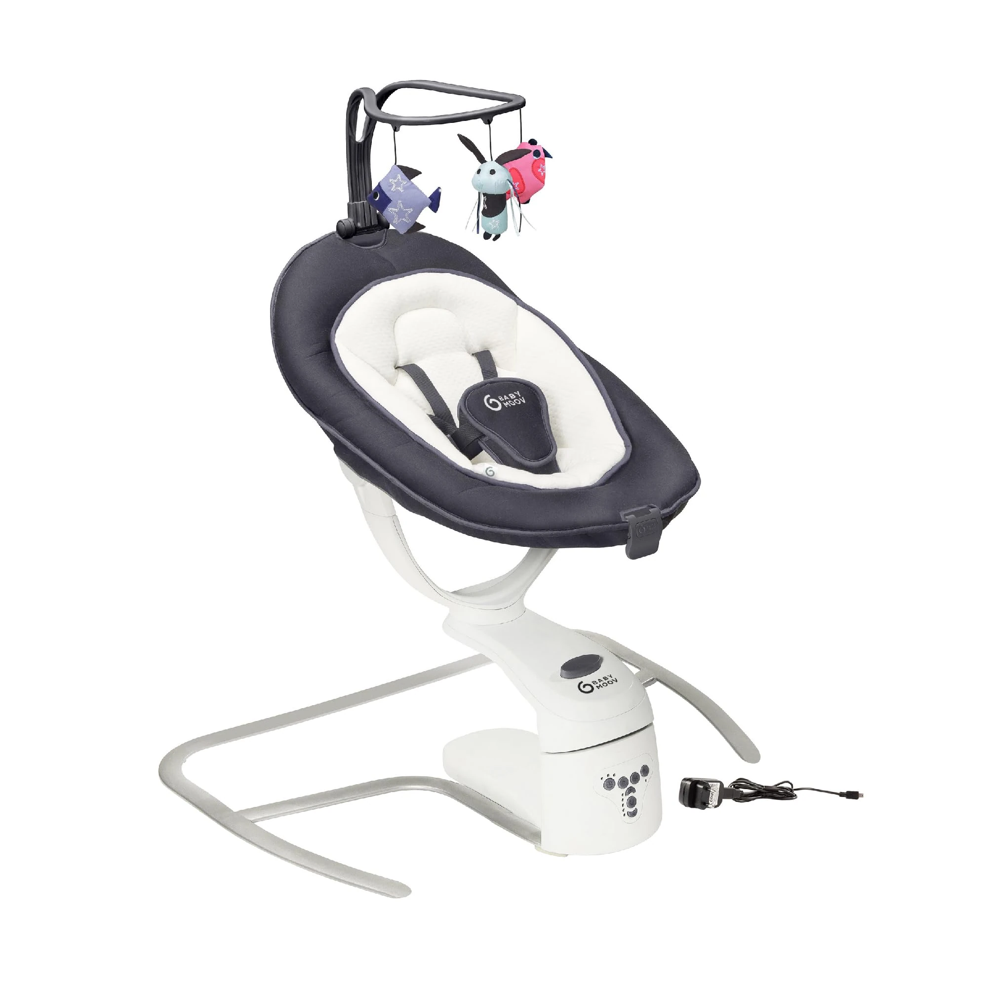 Babymoov Swoon Motion Zinc Baby Swing - 360° Rotating Seat, 5 rocking speeds, 8 Melodies, Adjustable Recline, Newborn Insert