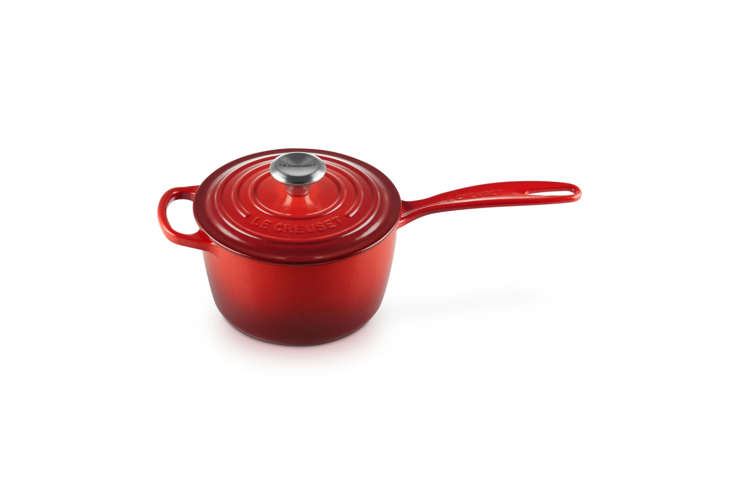 Le Creuset Signature Enamelled Cast Iron Saucepan with Anti Drip Pouring Lip and Vented Lid, for All Hob Types, 16 cm, 1.2 litres, Cerise, 21181160602430