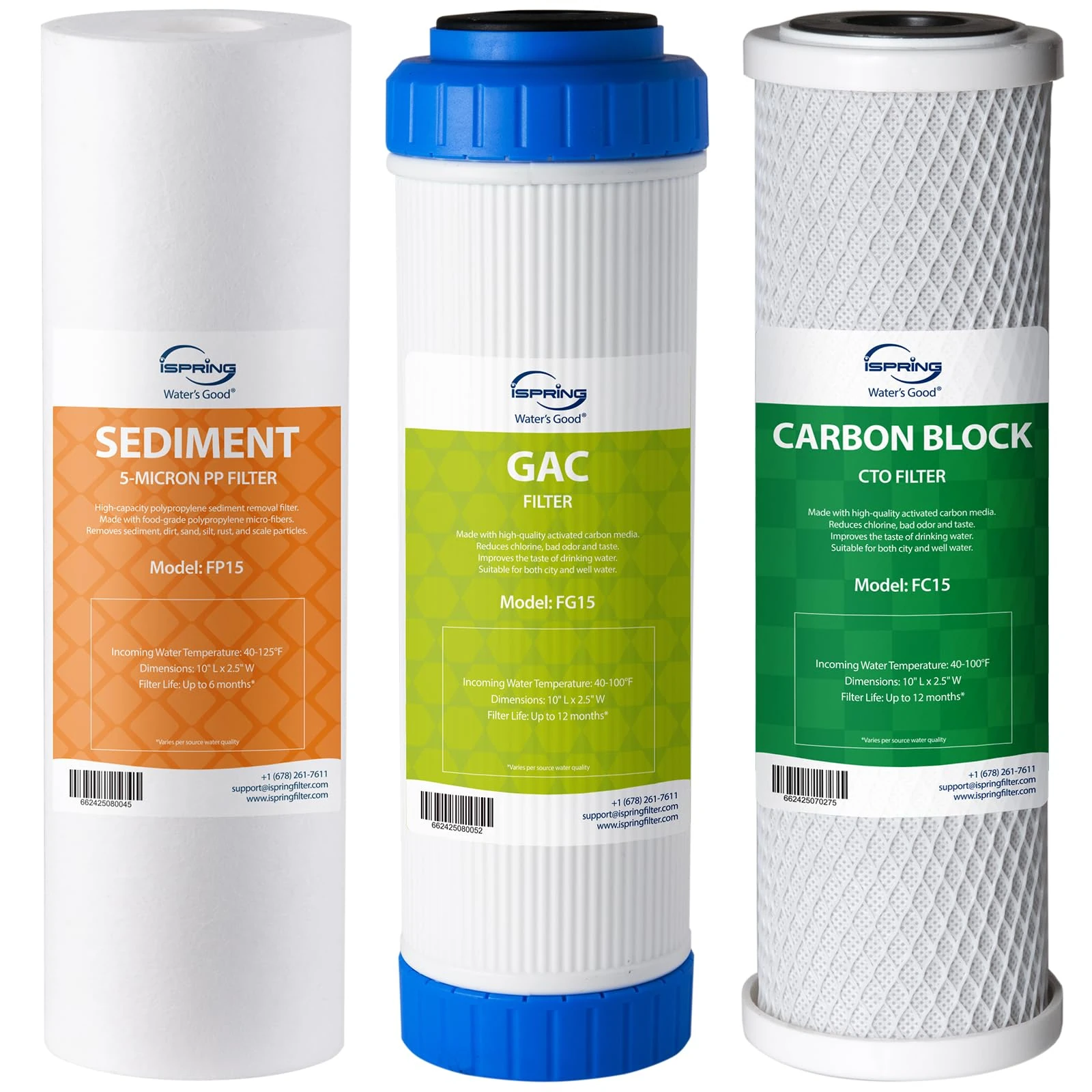 iSpring F3 6-Month Prefilter Replacement Supply Filter Cartridge Pack Set for Standard Reverse Osmosis RO Systems, F3, White