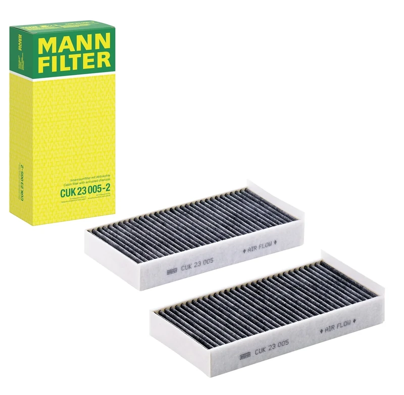 MANN-FILTER CUK 23 005-2 Cabin Air Filter - Pollen Filter with Activated Carbon - (set of 2) for Cars + Transporters