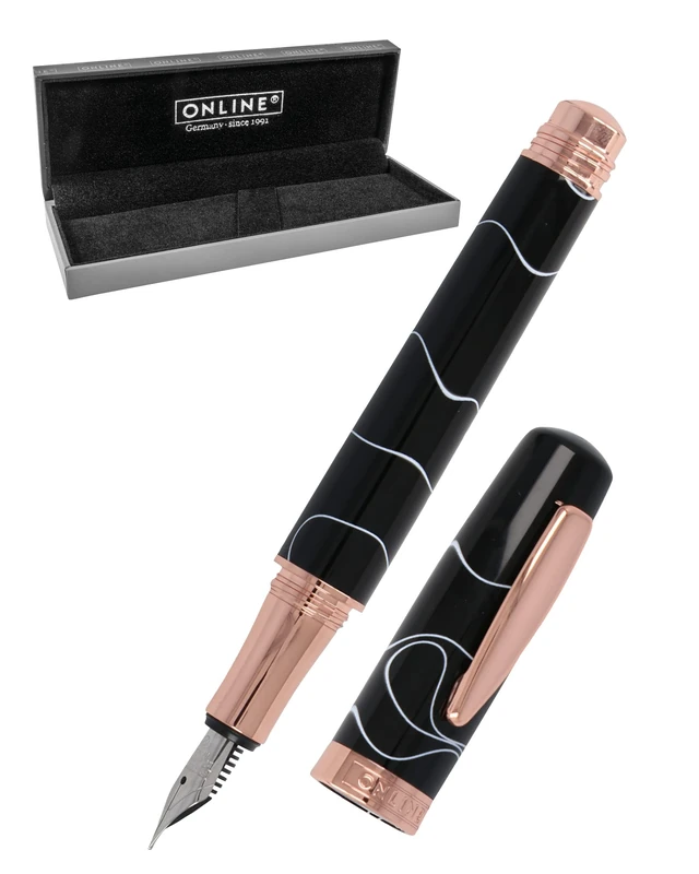 ONLINE Bohemian Art Black Rose Fountain Pen I Made of Resin and Acrylic I High-Quality Fountain Pen with Iridium Nib M (Medium) I Fountain Pen for Standard Ink Cartridges I in Elegant Retro Gift Box 44033