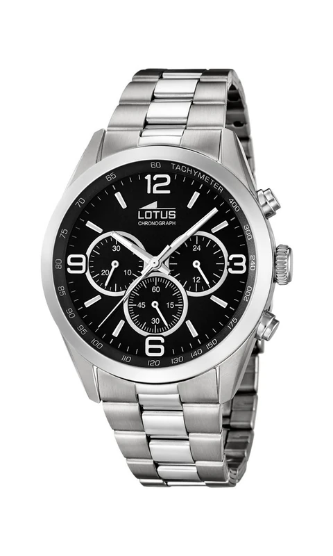 Lotus Men's Quartz Watch with Black Dial Chronograph Display and Silver Stainless Steel Bracelet 18152/2