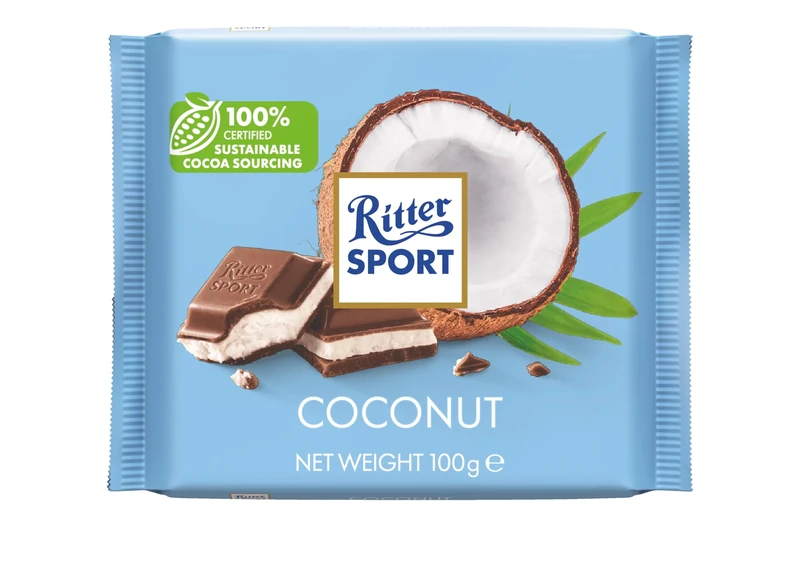 Ritter Sport Coconut Milk Chocolate Bar, 100g, Chocolate Sharing Bar
